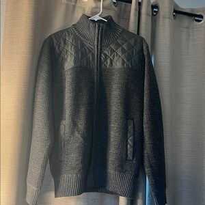 NWT Mens Grey knitted cardigan sweater. Full zip up, flannel lined.